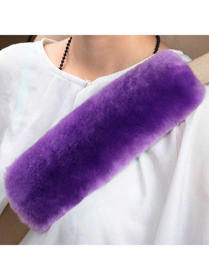 2pcs Soft Faux Rabbit Fur Car Seat Belt Cover Shoulder Pad, Neck Support Pillow, Winter Plush Seat Belt Cover, Suitable For Car Interior,Car Accessories