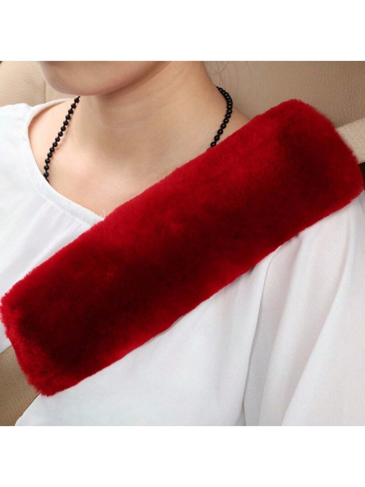 2pcs Soft Faux Rabbit Fur Car Seat Belt Cover Shoulder Pad, Neck Support Pillow, Winter Plush Seat Belt Cover, Suitable For Car Interior,Car Accessories