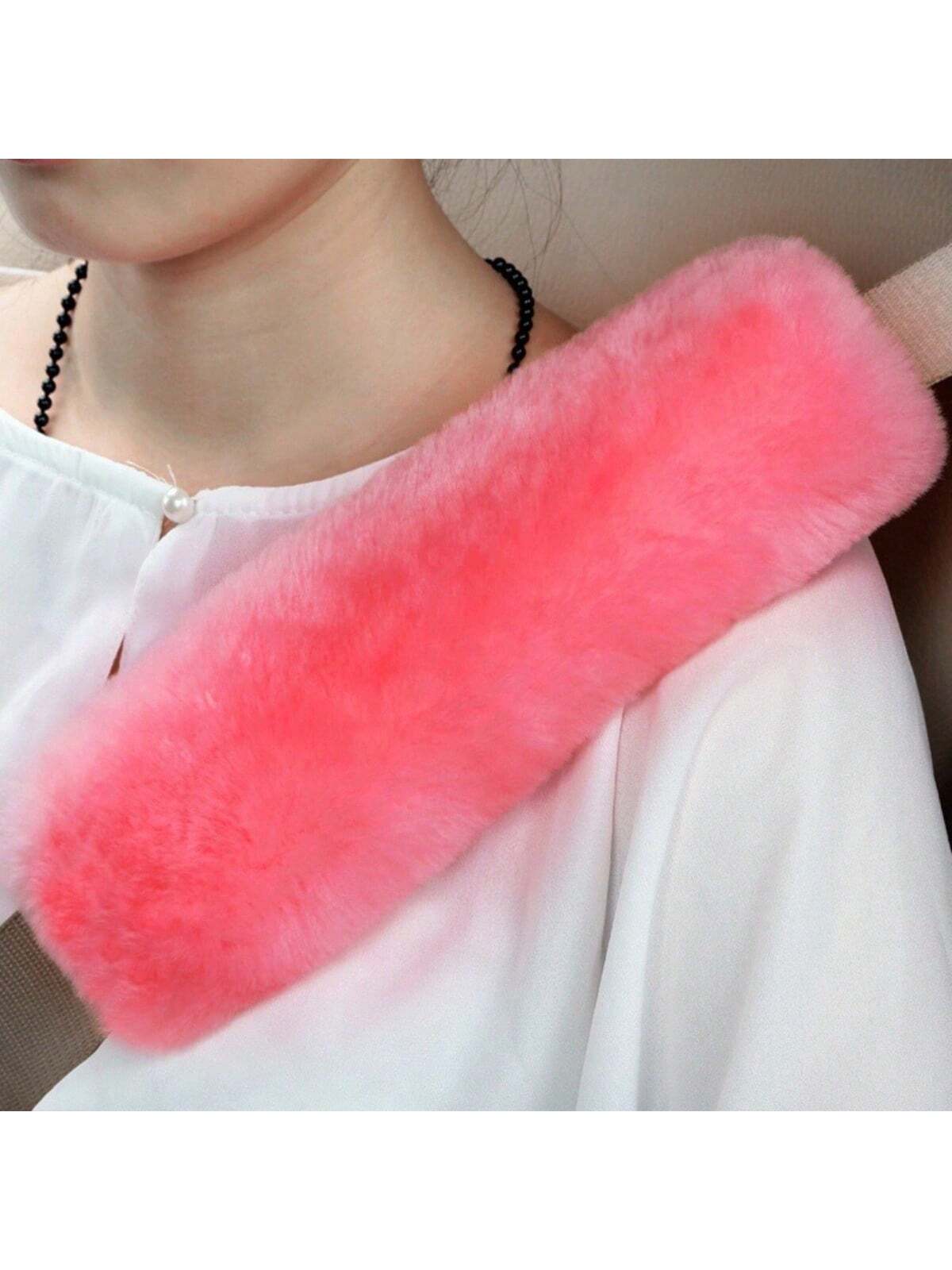 2pcs Soft Faux Rabbit Fur Car Seat Belt Cover Shoulder Pad, Neck Support Pillow, Winter Plush Seat Belt Cover, Suitable For Car Interior,Car Accessories