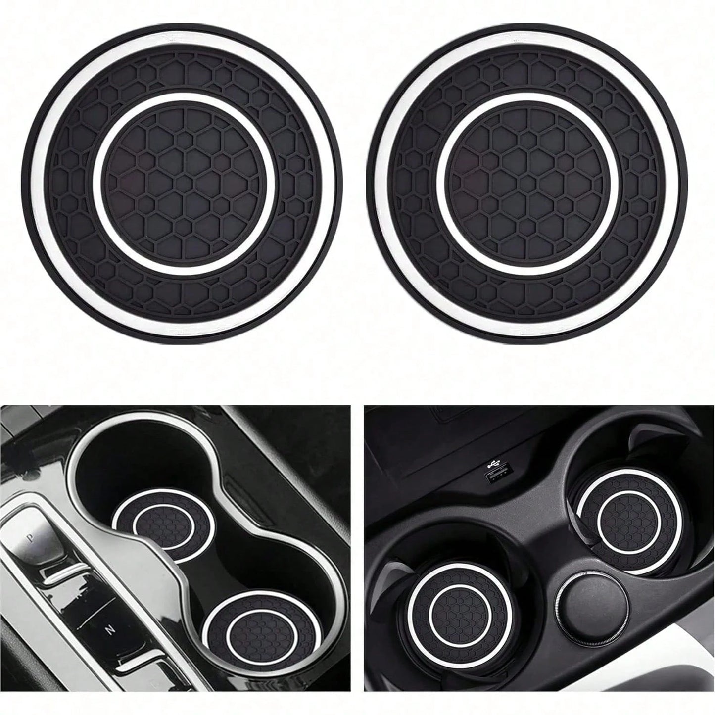 2PCS Universal Car Cup Holder Coasters, 2.75 Inch Non-Slip Silicone Cup Holder Inserts, Anti-Dust Car Cup Mats For Most Cars, White