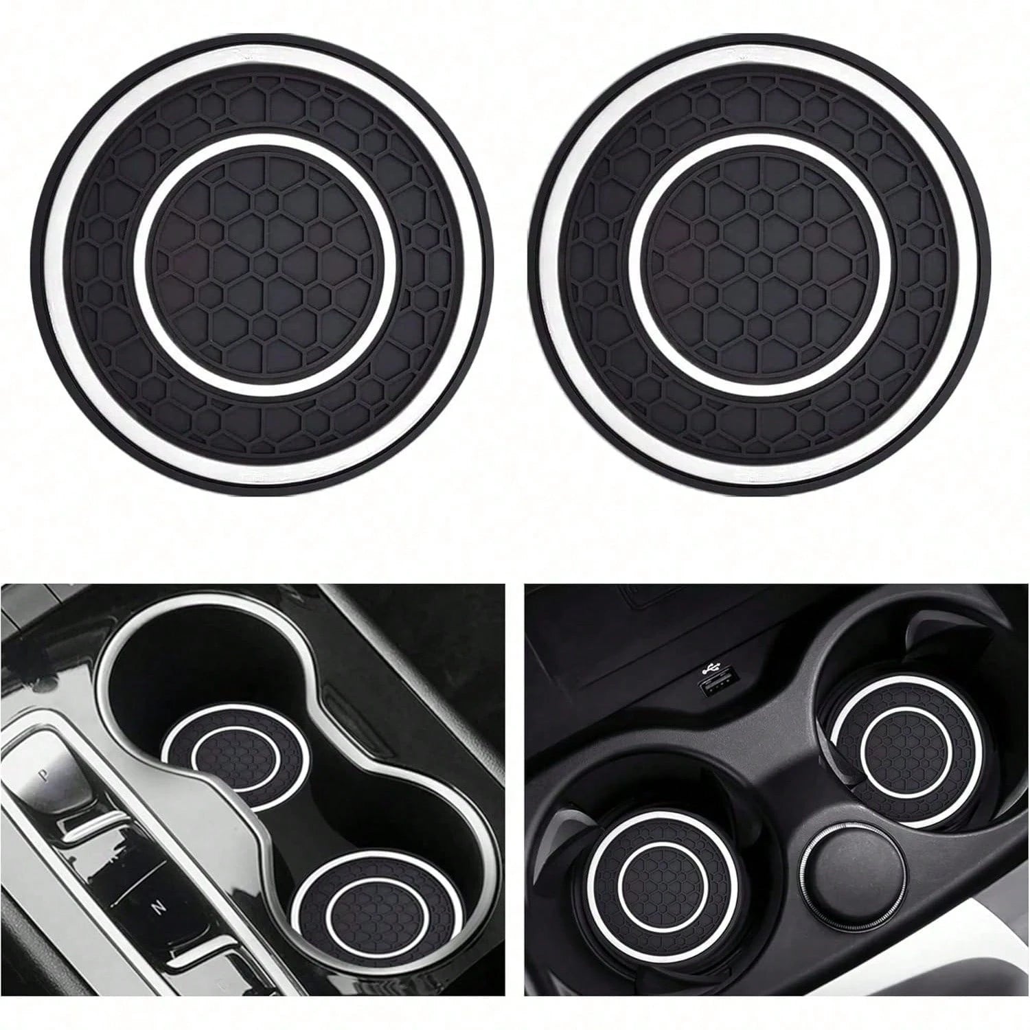2PCS Universal Car Cup Holder Coasters, 2.75 Inch Non-Slip Silicone Cup Holder Inserts, Anti-Dust Car Cup Mats For Most Cars, White