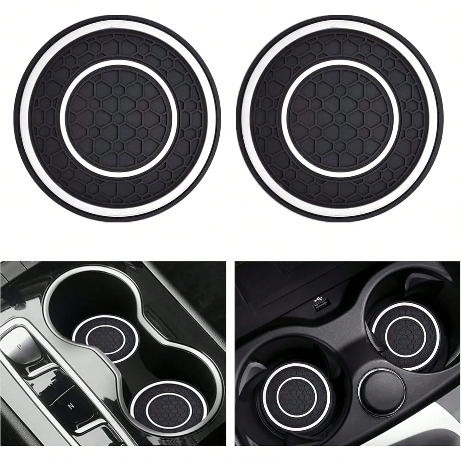 2PCS Universal Car Cup Holder Coasters, 2.75 Inch Non-Slip Silicone Cup Holder Inserts, Anti-Dust Car Cup Mats For Most Cars, White
