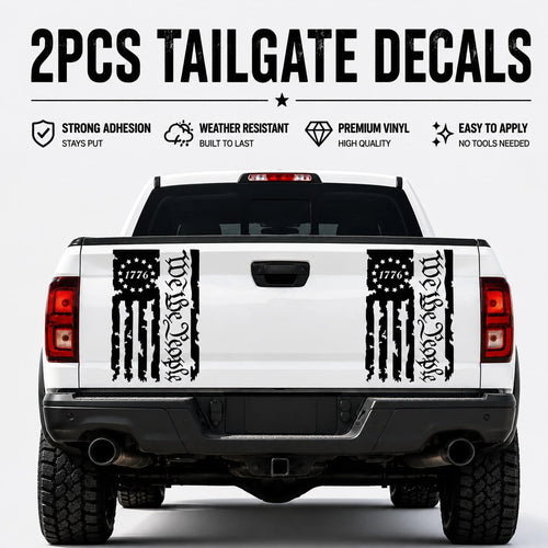 2PCS USA Flag Tailgate Decals, Distressed 1776 We The People Truck Stickers For Pickup Trucks And Outdoor Vehicle Decoration