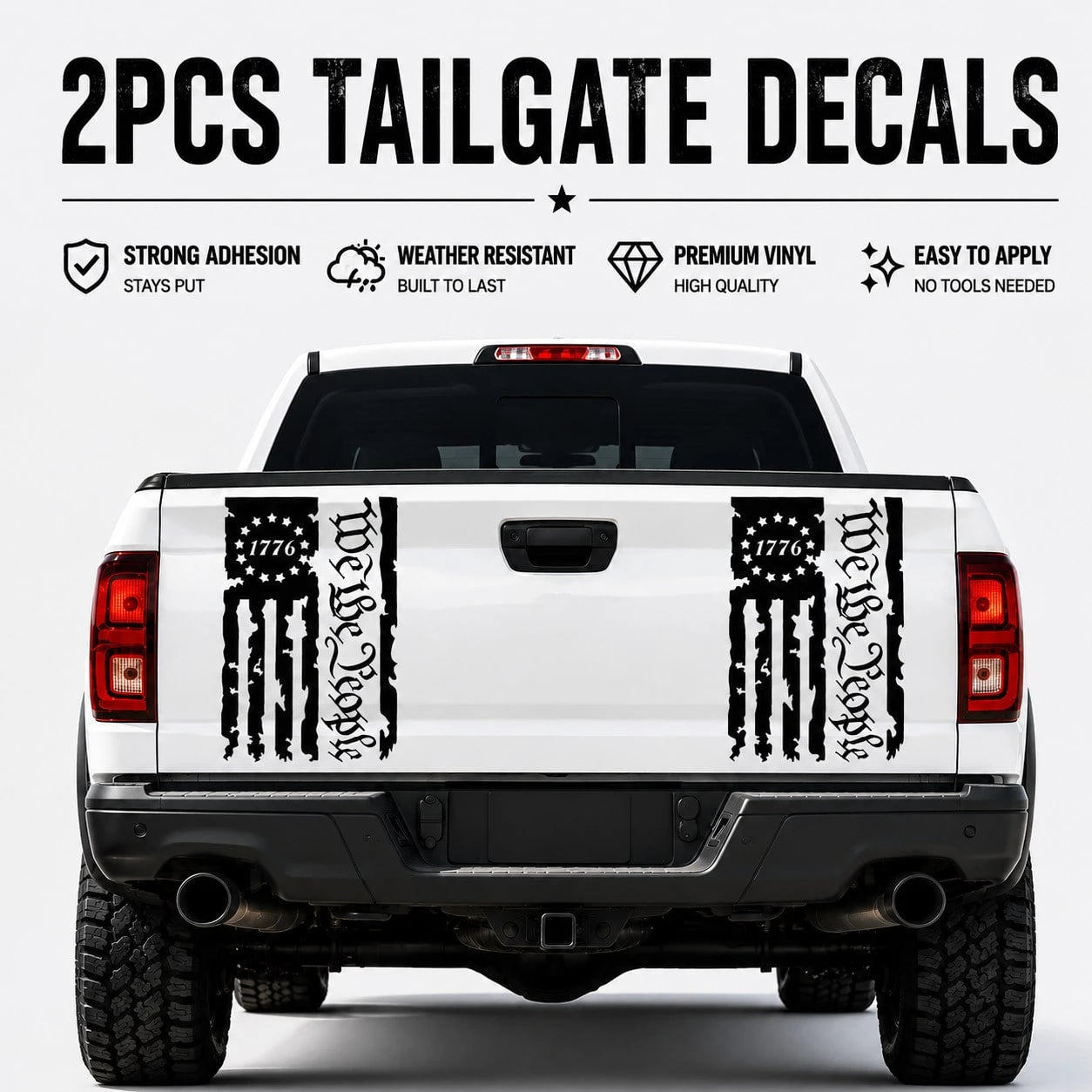2PCS USA Flag Tailgate Decals, Distressed 1776 We The People Truck Stickers For Pickup Trucks And Outdoor Vehicle Decoration