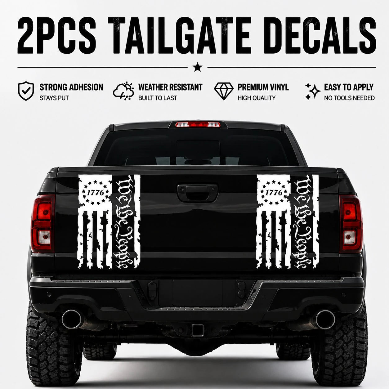 2PCS USA Flag Tailgate Decals, Distressed 1776 We The People Truck Stickers For Pickup Trucks And Outdoor Vehicle Decoration