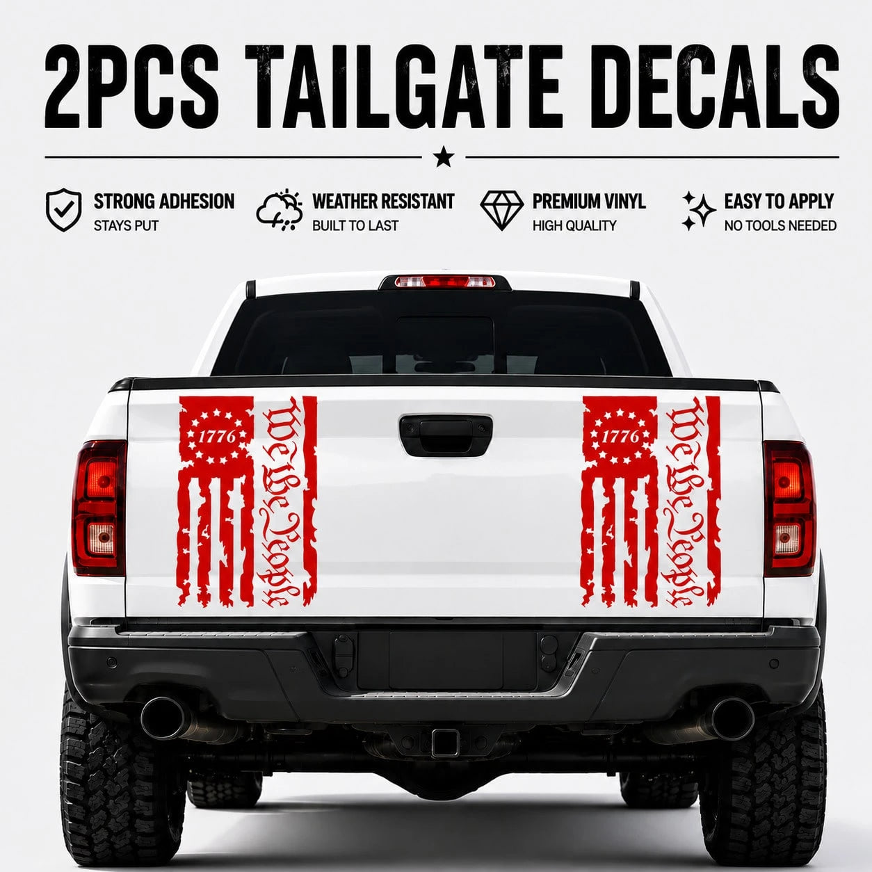 2PCS USA Flag Tailgate Decals, Distressed 1776 We The People Truck Stickers For Pickup Trucks And Outdoor Vehicle Decoration
