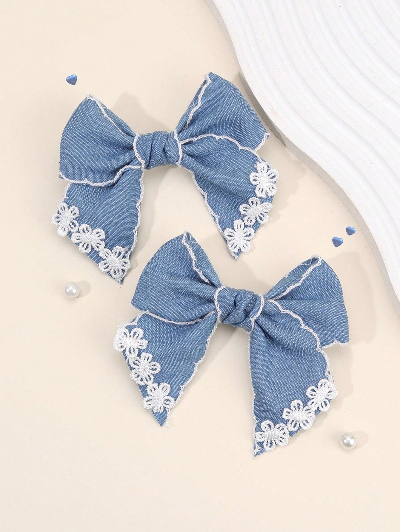 2pcs Vintage Blue Bow Hair Clips, Elegant French Ribbon Hair Accessories For Girls, Baby Hair Clips