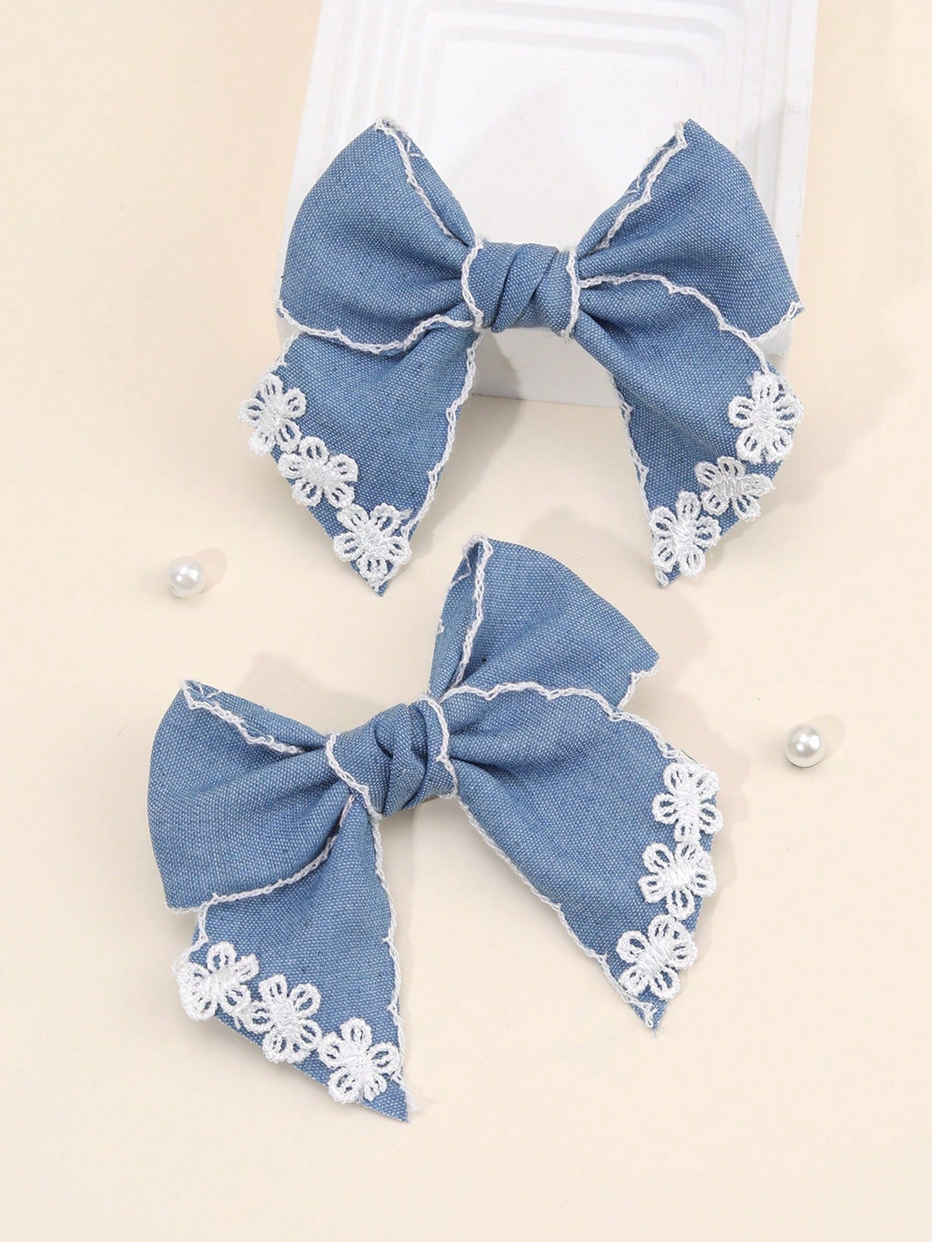 2pcs Vintage Blue Bow Hair Clips, Elegant French Ribbon Hair Accessories For Girls, Baby Hair Clips