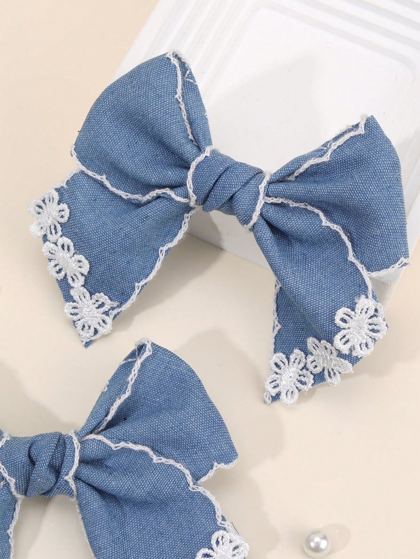 2pcs Vintage Blue Bow Hair Clips, Elegant French Ribbon Hair Accessories For Girls, Baby Hair Clips