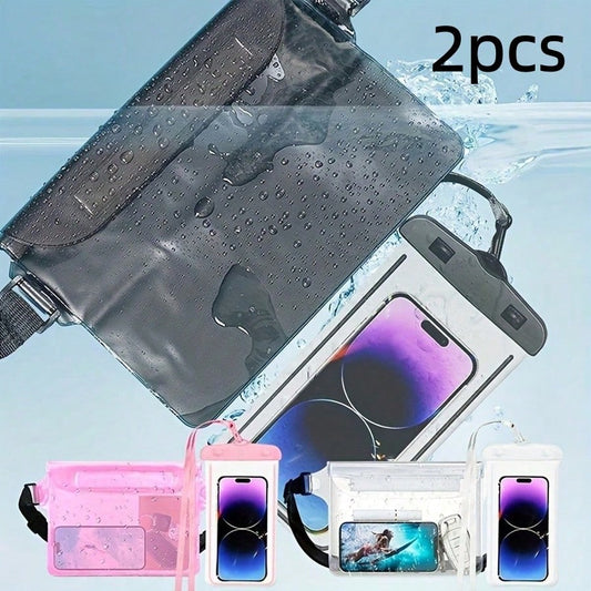 2pcs Waterproof Touchscreen Phone Waist Bag, Floating Dry Storage Phone Pouch With Adjustable Shoulder Strap, Suitable For Swimming, Diving, Beach, Surfing, Outdoor Activities Waterproof Phone Case