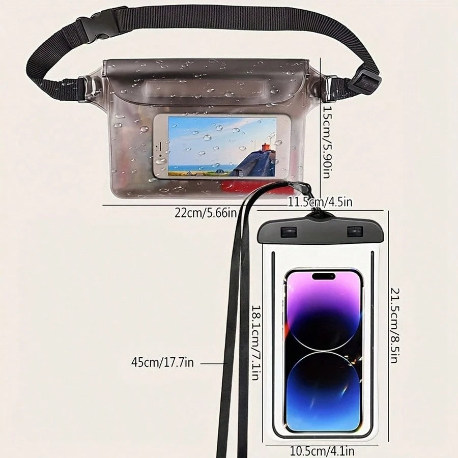 2pcs Waterproof Touchscreen Phone Waist Bag, Floating Dry Storage Phone Pouch With Adjustable Shoulder Strap, Suitable For Swimming, Diving, Beach, Surfing, Outdoor Activities Waterproof Phone Case