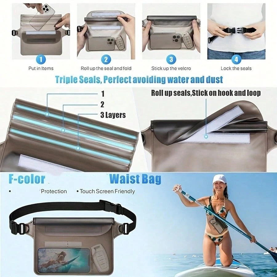 2pcs Waterproof Touchscreen Phone Waist Bag, Floating Dry Storage Phone Pouch With Adjustable Shoulder Strap, Suitable For Swimming, Diving, Beach, Surfing, Outdoor Activities Waterproof Phone Case