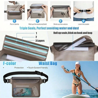 2pcs Waterproof Touchscreen Phone Waist Bag, Floating Dry Storage Phone Pouch With Adjustable Shoulder Strap, Suitable For Swimming, Diving, Beach, Surfing, Outdoor Activities Waterproof Phone Case