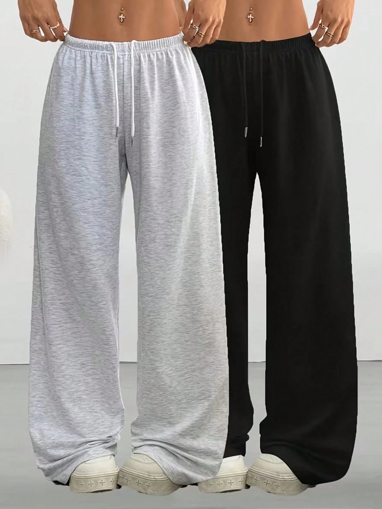 2pcs Women Casual Wide Leg Sweatpants, Suitable For Spring, Summer, Autumn & Winter; Solid Color Relaxed Fit Pants, Suitable For Casual & Daily Wear; Comfortable Smooth Fabric; Loose Fit Women's Style