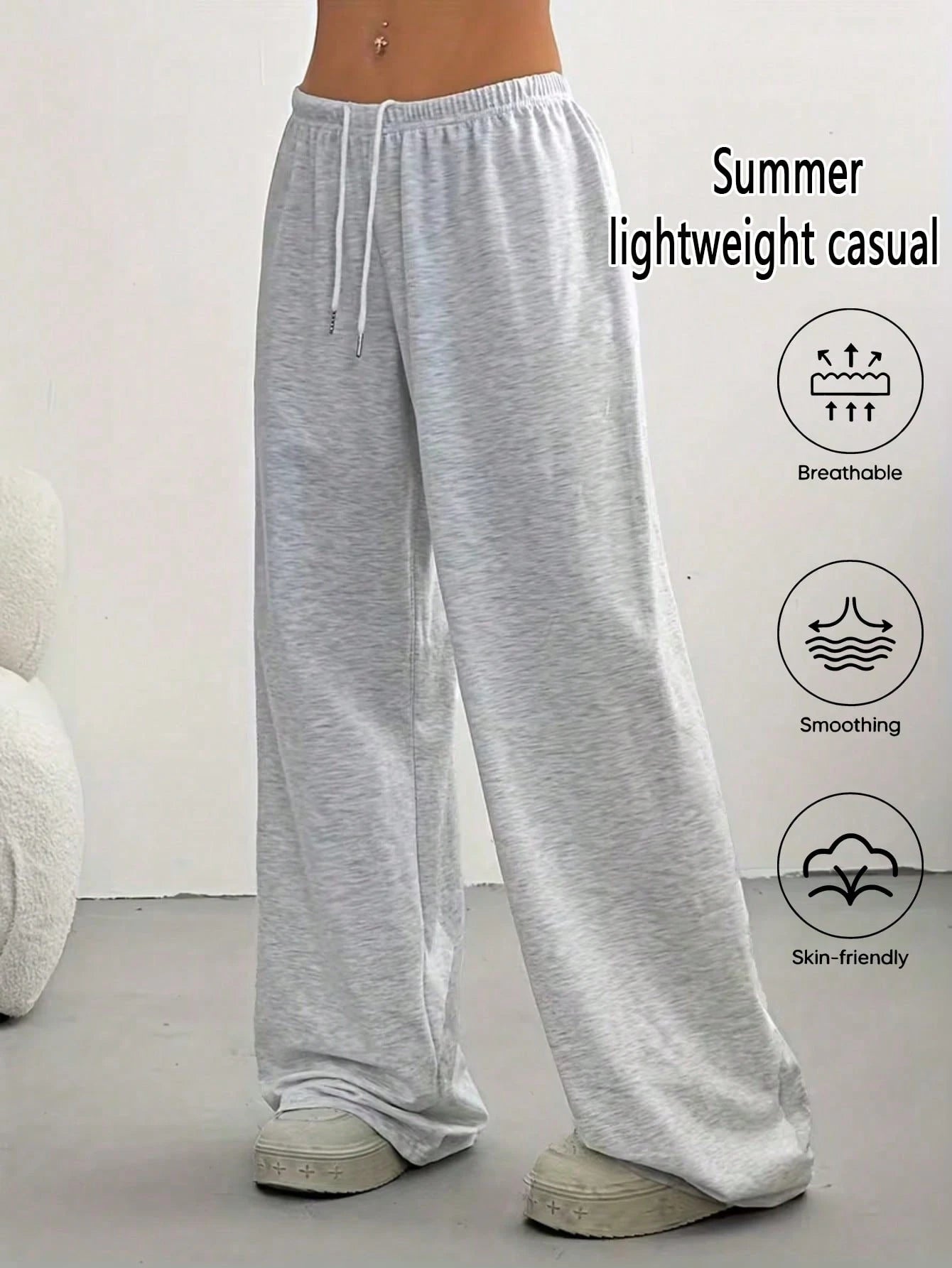 2pcs Women Casual Wide Leg Sweatpants, Suitable For Spring, Summer, Autumn & Winter; Solid Color Relaxed Fit Pants, Suitable For Casual & Daily Wear; Comfortable Smooth Fabric; Loose Fit Women's Style