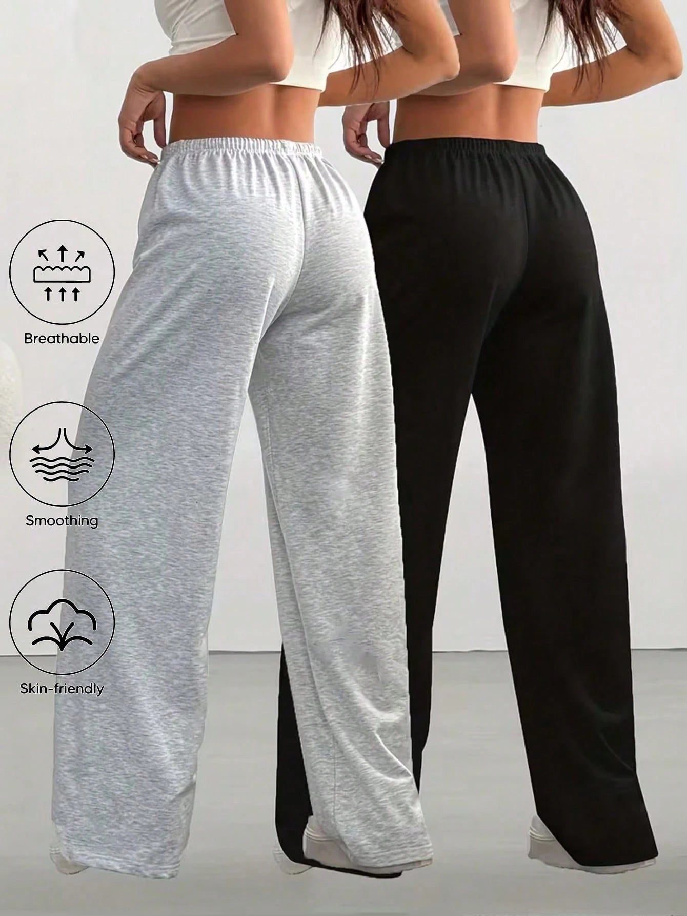 2pcs Women Casual Wide Leg Sweatpants, Suitable For Spring, Summer, Autumn & Winter; Solid Color Relaxed Fit Pants, Suitable For Casual & Daily Wear; Comfortable Smooth Fabric; Loose Fit Women's Style