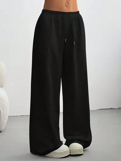 2pcs Women Casual Wide Leg Sweatpants, Suitable For Spring, Summer, Autumn & Winter; Solid Color Relaxed Fit Pants, Suitable For Casual & Daily Wear; Comfortable Smooth Fabric; Loose Fit Women's Style