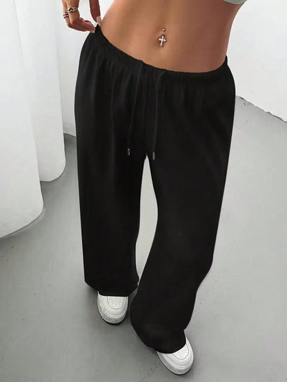 2pcs Women Casual Wide Leg Sweatpants, Suitable For Spring, Summer, Autumn & Winter; Solid Color Relaxed Fit Pants, Suitable For Casual & Daily Wear; Comfortable Smooth Fabric; Loose Fit Women's Style
