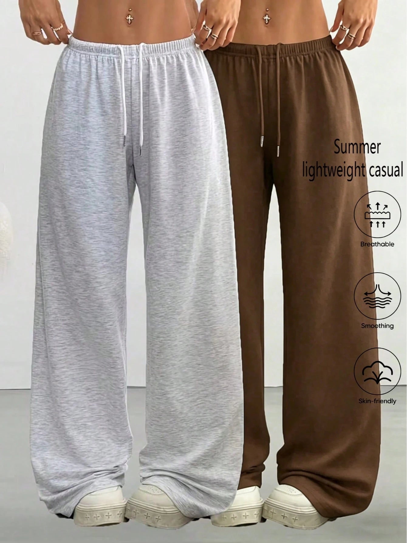 2pcs Women Casual Wide Leg Sweatpants, Suitable For Spring, Summer, Autumn & Winter; Solid Color Relaxed Fit Pants, Suitable For Casual & Daily Wear; Comfortable Smooth Fabric; Loose Fit Women's Style