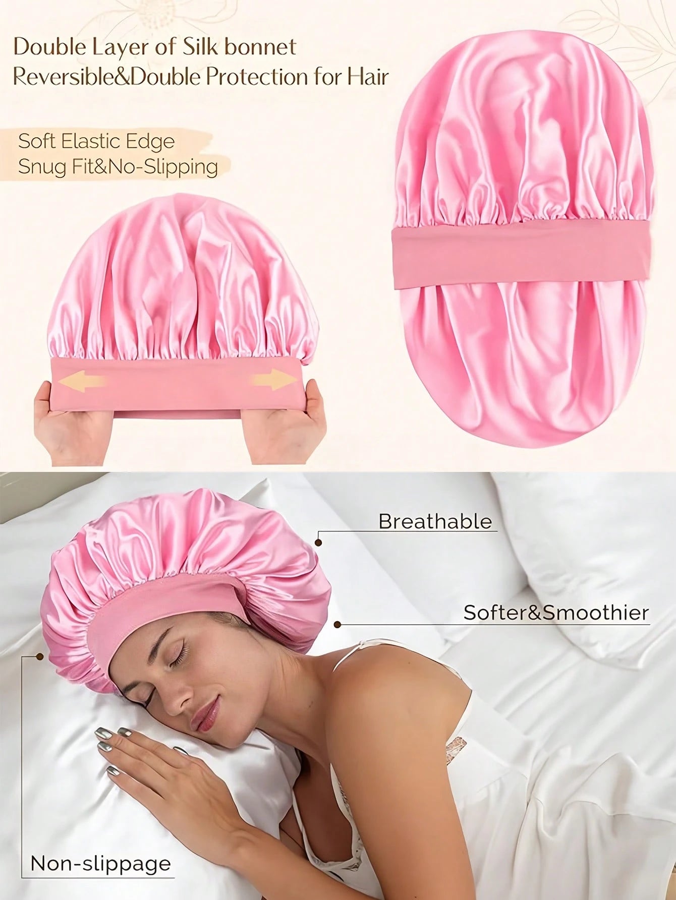2pcs Women Solid Color Satin Sleep Cap, Silk Bonnet For Men Women Hair Bonnet For Sleeping Double Layer Satin Bonnet For Natural Curly Hair Unisex Sleep Cap, Casual & Comfortable Sleeping Hat, Lightwe