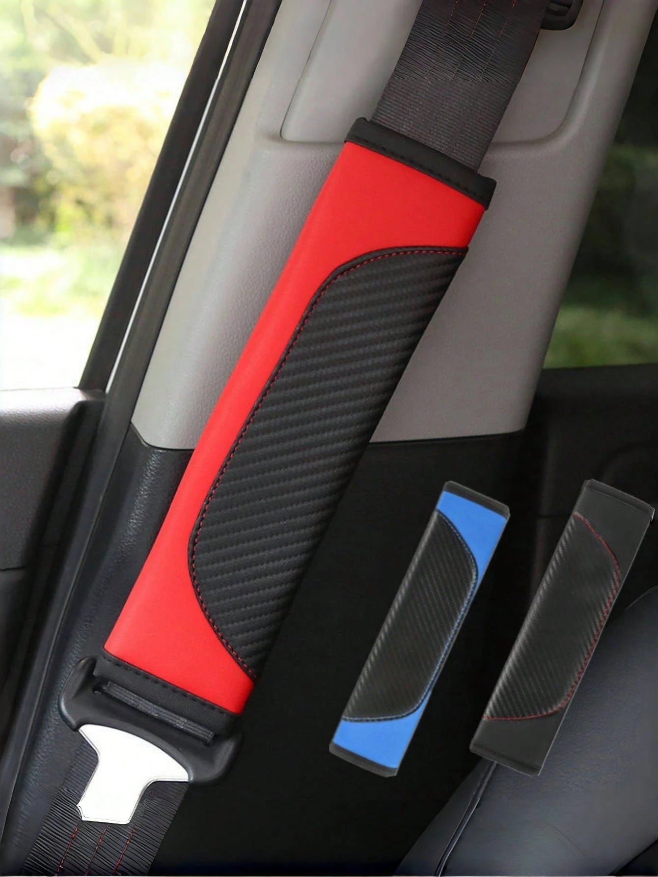 2pcsUniversal Car Seat Belt Shoulder Cover, PU Leather Safetybelt Protective Cover Carbon Fiber Protector Shoulder Protection, Auto Interior Accessories Decorations