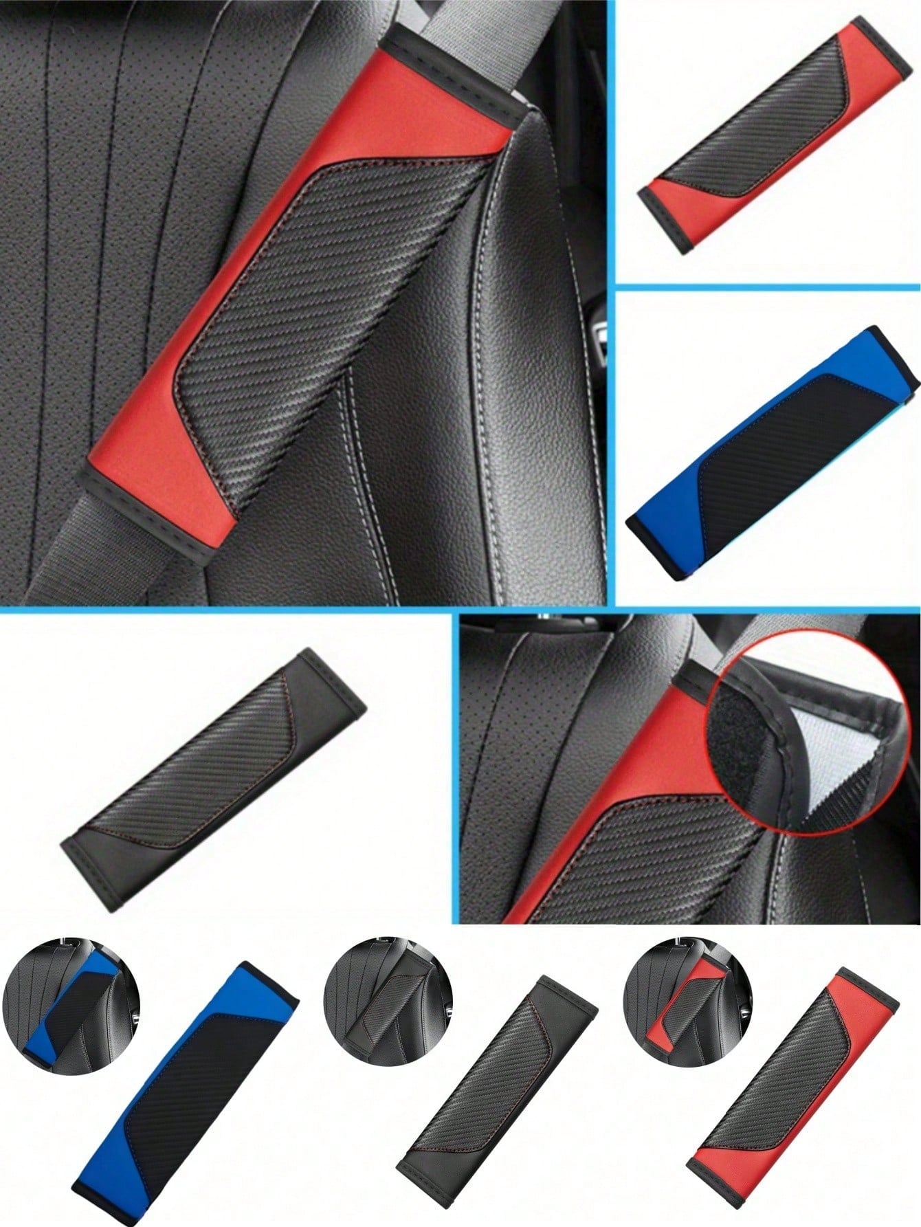 2pcsUniversal Car Seat Belt Shoulder Cover, PU Leather Safetybelt Protective Cover Carbon Fiber Protector Shoulder Protection, Auto Interior Accessories Decorations