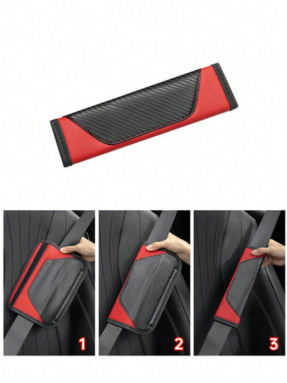 2pcsUniversal Car Seat Belt Shoulder Cover, PU Leather Safetybelt Protective Cover Carbon Fiber Protector Shoulder Protection, Auto Interior Accessories Decorations