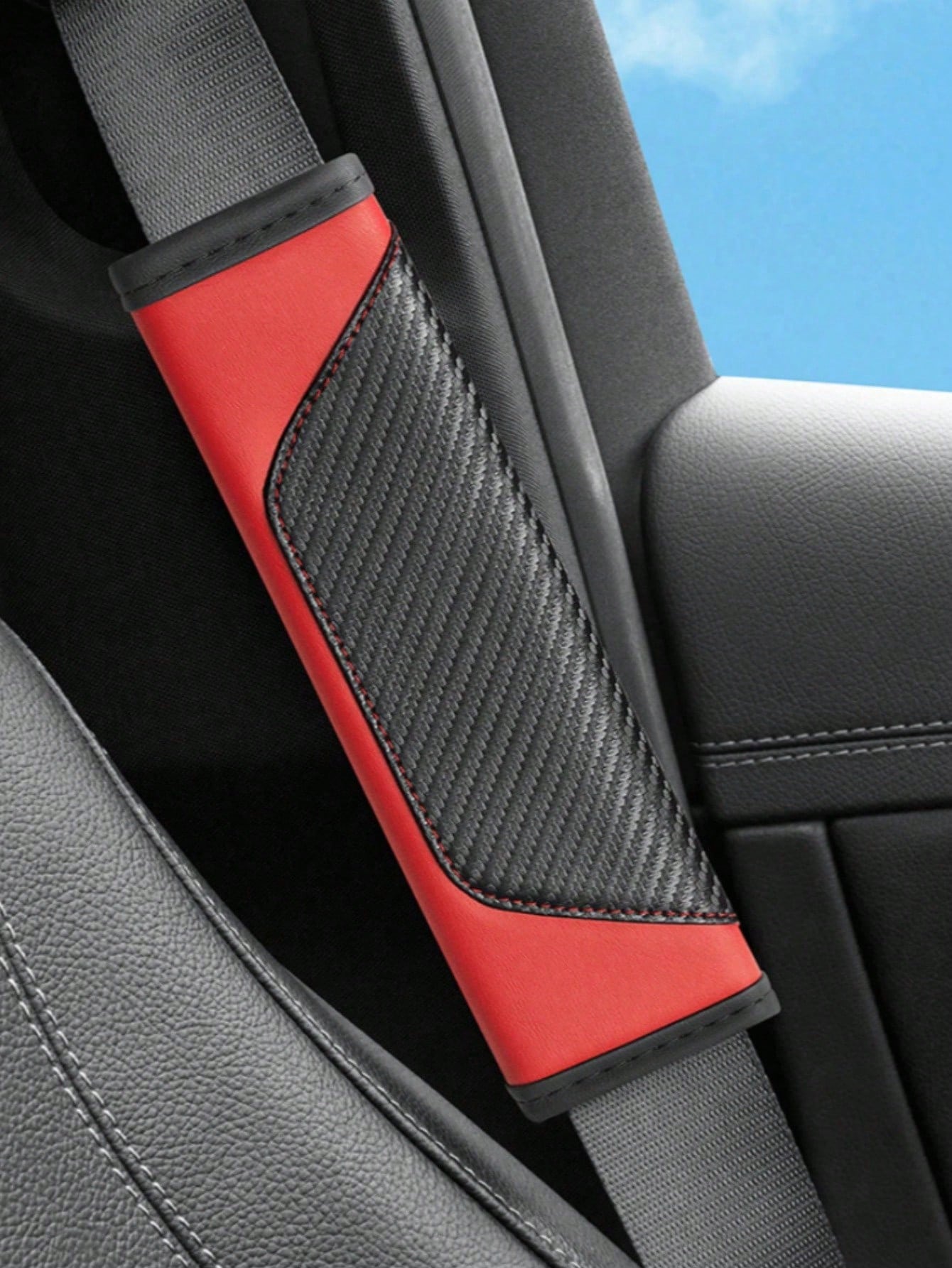 2pcsUniversal Car Seat Belt Shoulder Cover, PU Leather Safetybelt Protective Cover Carbon Fiber Protector Shoulder Protection, Auto Interior Accessories Decorations