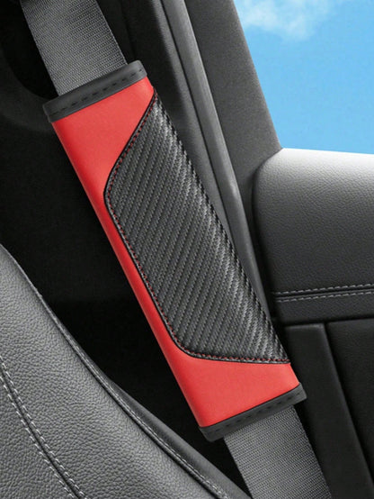 2pcsUniversal Car Seat Belt Shoulder Cover, PU Leather Safetybelt Protective Cover Carbon Fiber Protector Shoulder Protection, Auto Interior Accessories Decorations