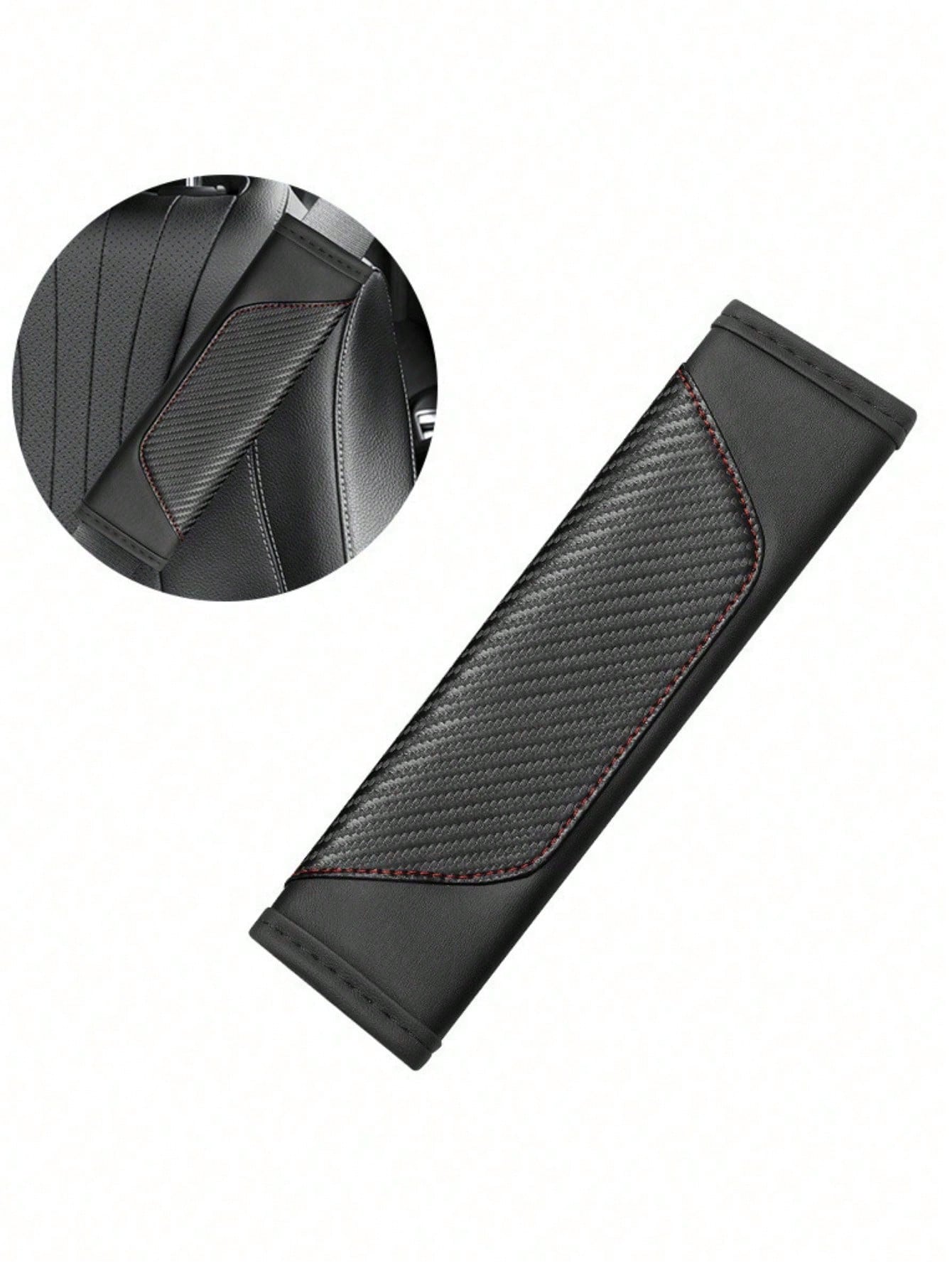 2pcsUniversal Car Seat Belt Shoulder Cover, PU Leather Safetybelt Protective Cover Carbon Fiber Protector Shoulder Protection, Auto Interior Accessories Decorations