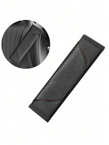 2pcsUniversal Car Seat Belt Shoulder Cover, PU Leather Safetybelt Protective Cover Carbon Fiber Protector Shoulder Protection, Auto Interior Accessories Decorations