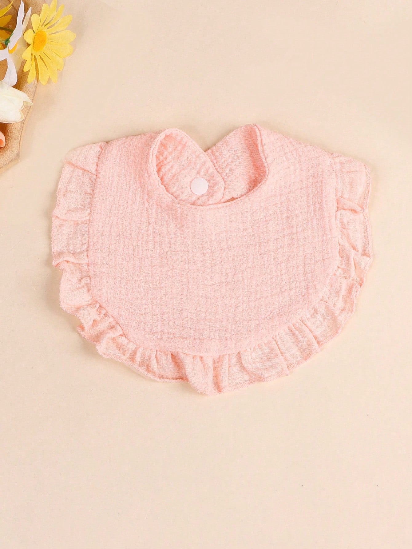 3/4pcs Baby Solid Color Bibs With Ruffle Trim, Soft Drool Cloths