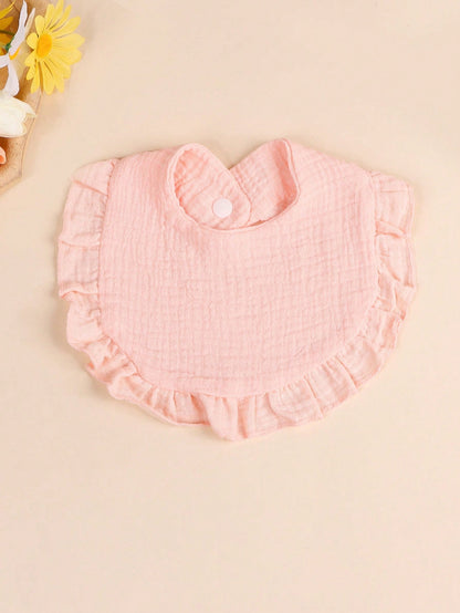 3/4pcs Baby Solid Color Bibs With Ruffle Trim, Soft Drool Cloths