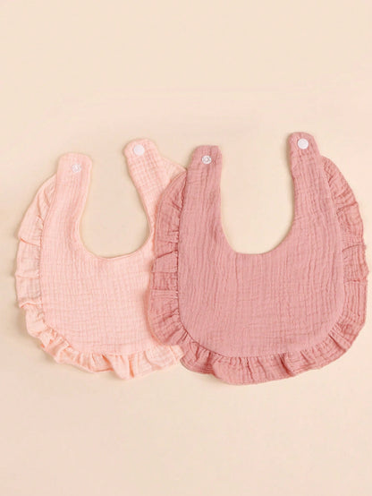 3/4pcs Baby Solid Color Bibs With Ruffle Trim, Soft Drool Cloths