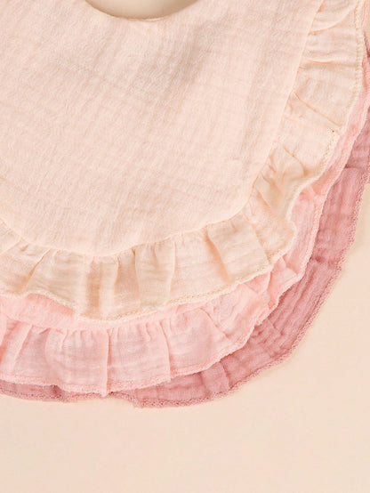 3/4pcs Baby Solid Color Bibs With Ruffle Trim, Soft Drool Cloths