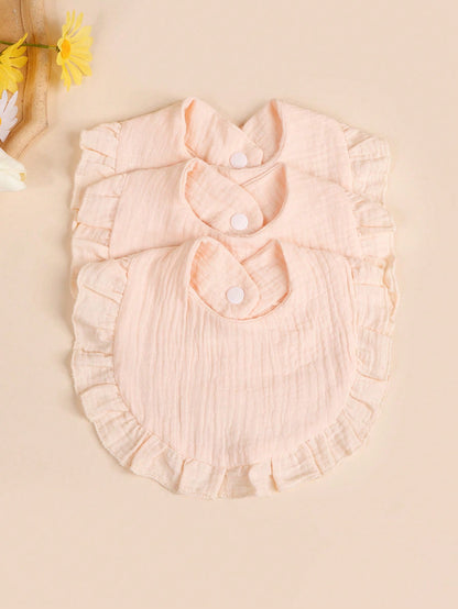 3/4pcs Baby Solid Color Bibs With Ruffle Trim, Soft Drool Cloths