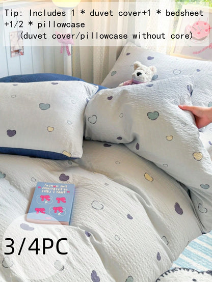 3/4pcs Soft Colorful Heart Duvet Cover Set (1 Duvet Cover + 1*Bed Sheet + 1/2*Pillowcase, No Filling) Neutral Minimalist Home Bedroom Dorm Decor, 100% Polyester, High GSM Fabric, Machine Washable