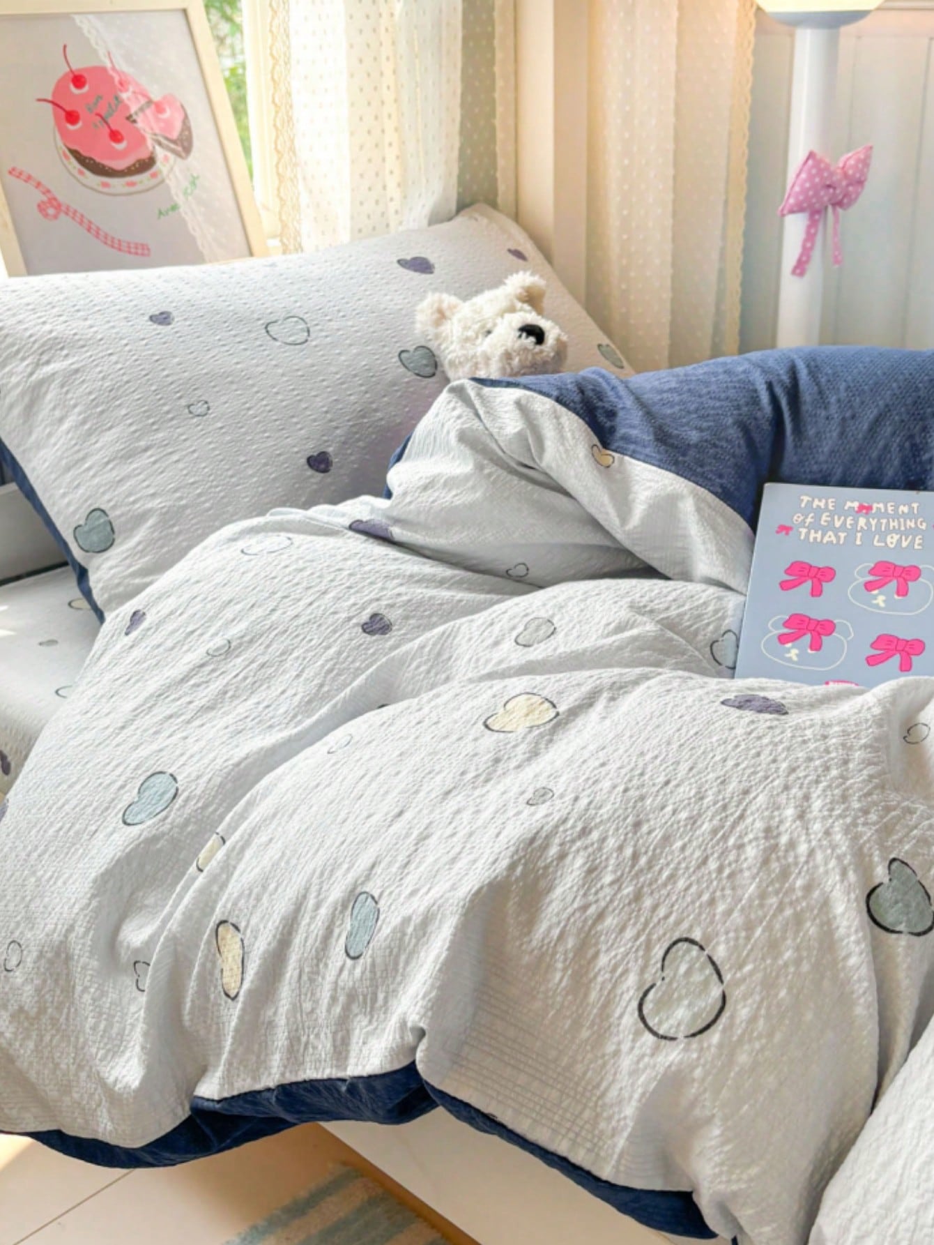 3/4pcs Soft Colorful Heart Duvet Cover Set (1 Duvet Cover + 1*Bed Sheet + 1/2*Pillowcase, No Filling) Neutral Minimalist Home Bedroom Dorm Decor, 100% Polyester, High GSM Fabric, Machine Washable