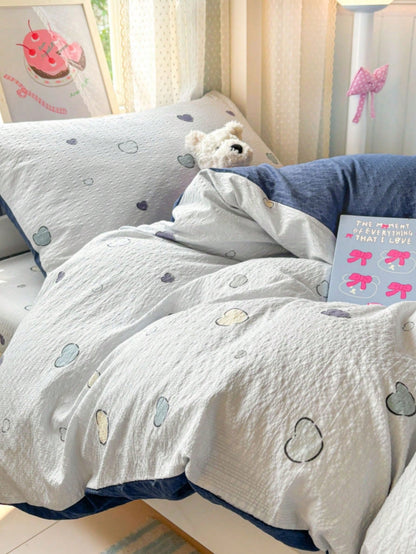 3/4pcs Soft Colorful Heart Duvet Cover Set (1 Duvet Cover + 1*Bed Sheet + 1/2*Pillowcase, No Filling) Neutral Minimalist Home Bedroom Dorm Decor, 100% Polyester, High GSM Fabric, Machine Washable