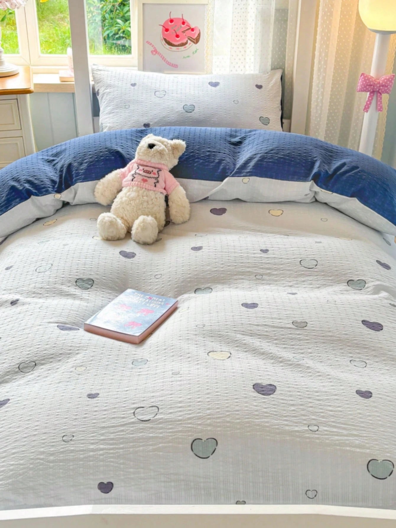 3/4pcs Soft Colorful Heart Duvet Cover Set (1 Duvet Cover + 1*Bed Sheet + 1/2*Pillowcase, No Filling) Neutral Minimalist Home Bedroom Dorm Decor, 100% Polyester, High GSM Fabric, Machine Washable