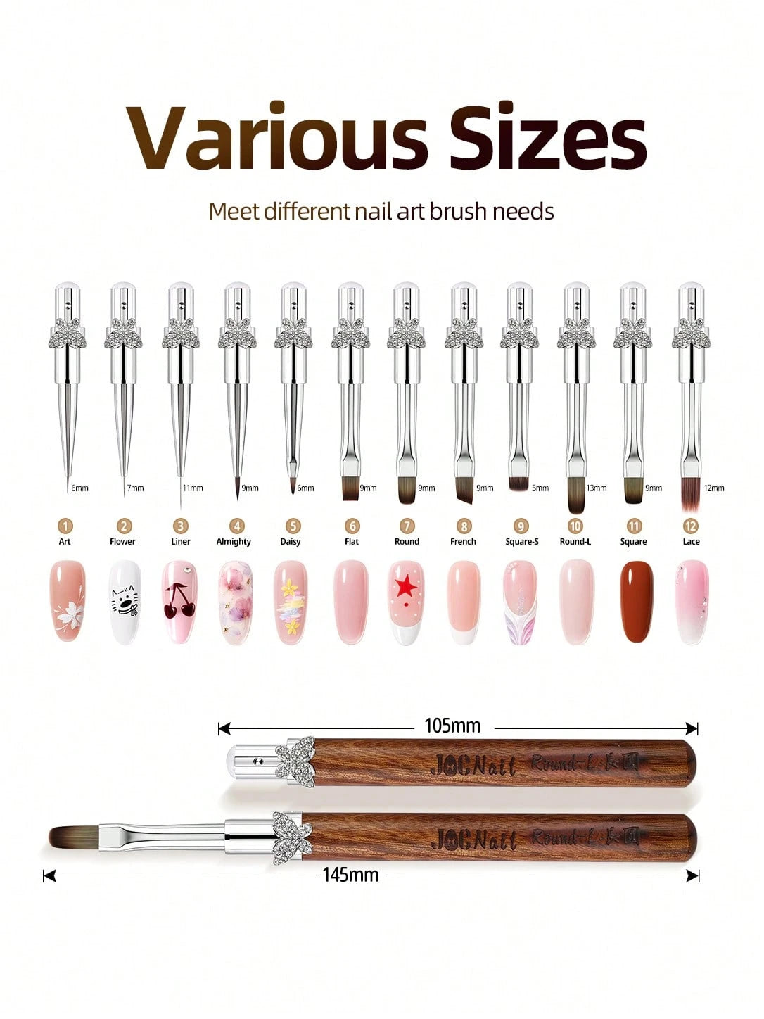 3/6pcs Butterfly Rhinestone Sandalwood Nail Art Brush Set, Professional Detachable French Liner Ombre Gel Polish Plaid Painting Brushes Kit