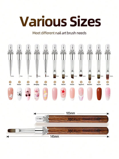 3/6pcs Butterfly Rhinestone Sandalwood Nail Art Brush Set, Professional Detachable French Liner Ombre Gel Polish Plaid Painting Brushes Kit