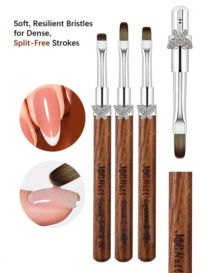 3/6pcs Butterfly Rhinestone Sandalwood Nail Art Brush Set, Professional Detachable French Liner Ombre Gel Polish Plaid Painting Brushes Kit