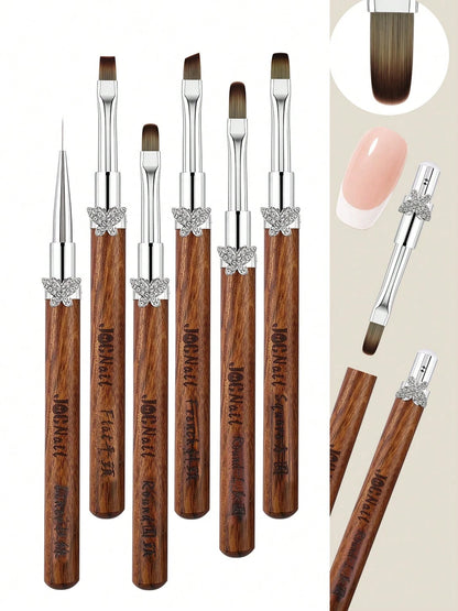 3/6pcs Butterfly Rhinestone Sandalwood Nail Art Brush Set, Professional Detachable French Liner Ombre Gel Polish Plaid Painting Brushes Kit