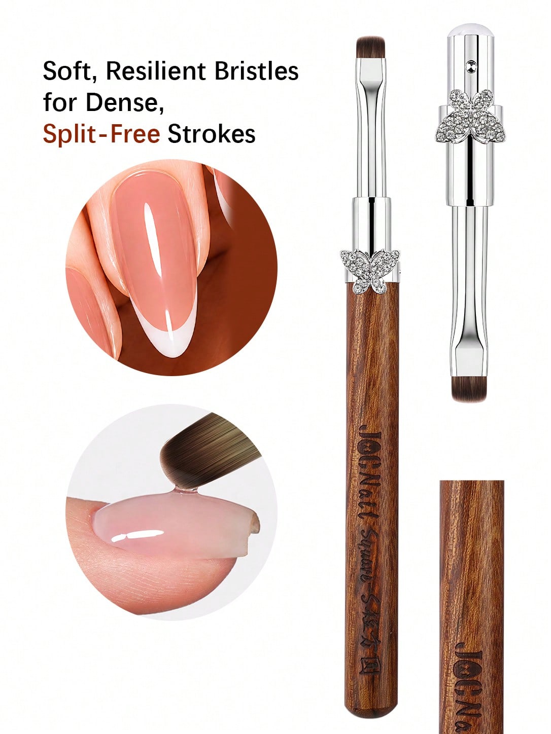 3/6pcs Butterfly Rhinestone Sandalwood Nail Art Brush Set, Professional Detachable French Liner Ombre Gel Polish Plaid Painting Brushes Kit
