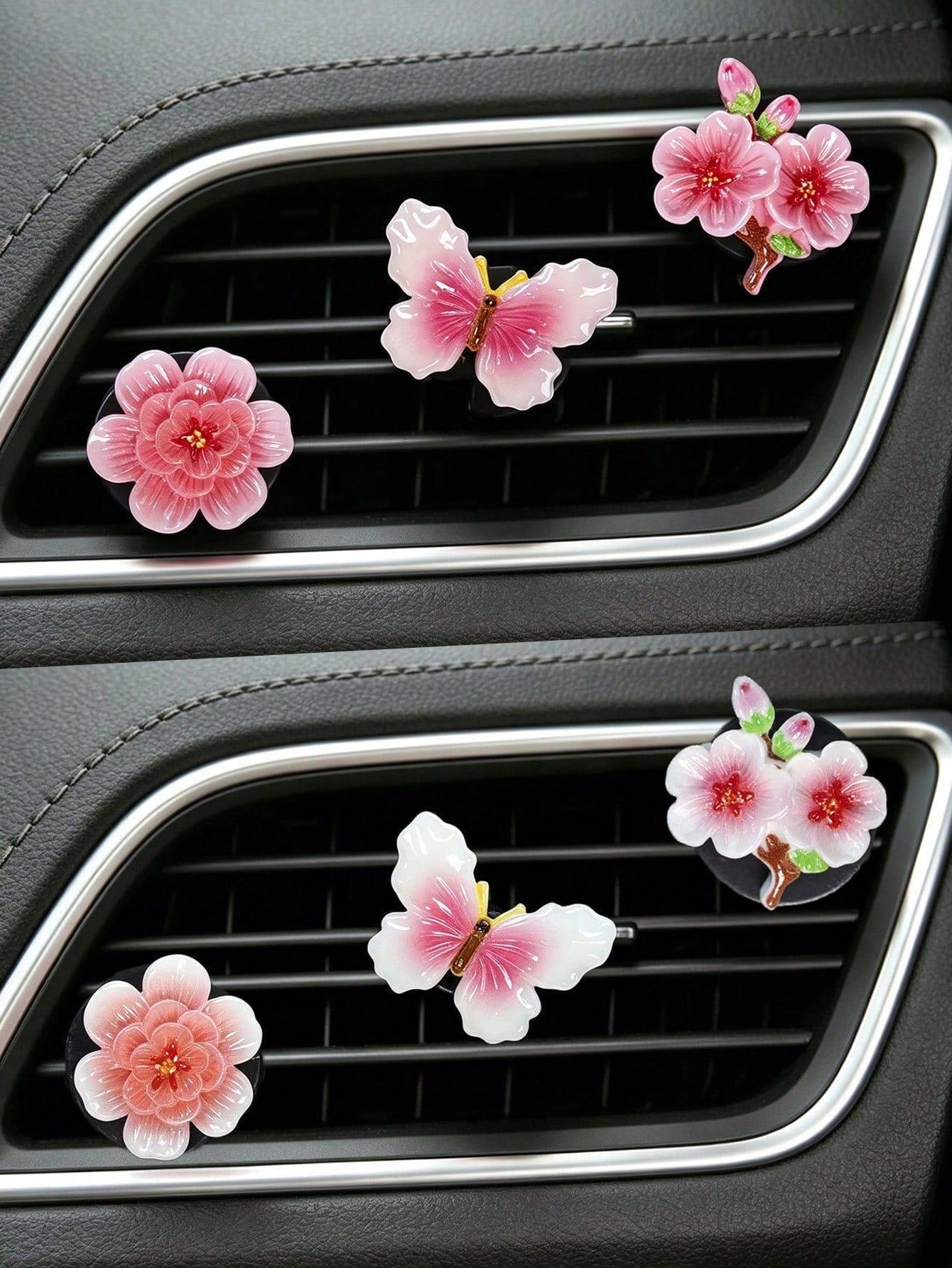 3/6pcs Gradient Peach Blossom Butterfly Car Air Vent Aromatherapy Diffuser Car Air Conditioner Decor Ornament Car Interior Fragrance Decoration