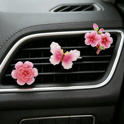 3/6pcs Gradient Peach Blossom Butterfly Car Air Vent Aromatherapy Diffuser Car Air Conditioner Decor Ornament Car Interior Fragrance Decoration