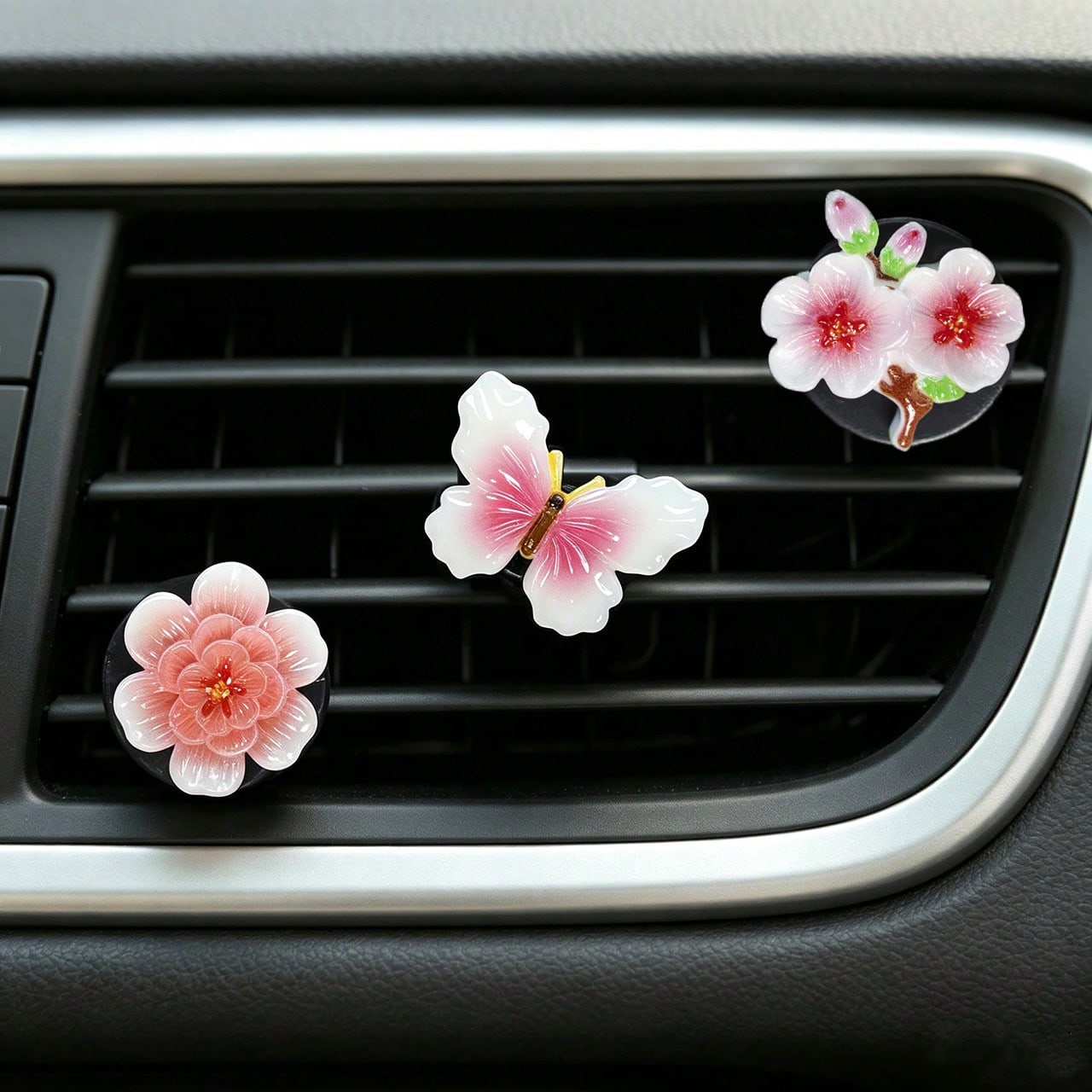 3/6pcs Gradient Peach Blossom Butterfly Car Air Vent Aromatherapy Diffuser Car Air Conditioner Decor Ornament Car Interior Fragrance Decoration