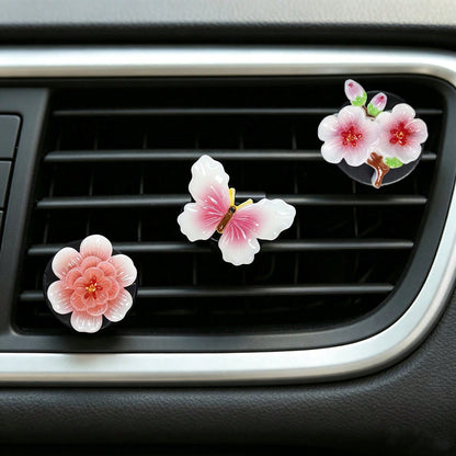 3/6pcs Gradient Peach Blossom Butterfly Car Air Vent Aromatherapy Diffuser Car Air Conditioner Decor Ornament Car Interior Fragrance Decoration