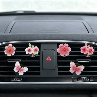 3/6pcs Gradient Peach Blossom Butterfly Car Air Vent Aromatherapy Diffuser Car Air Conditioner Decor Ornament Car Interior Fragrance Decoration